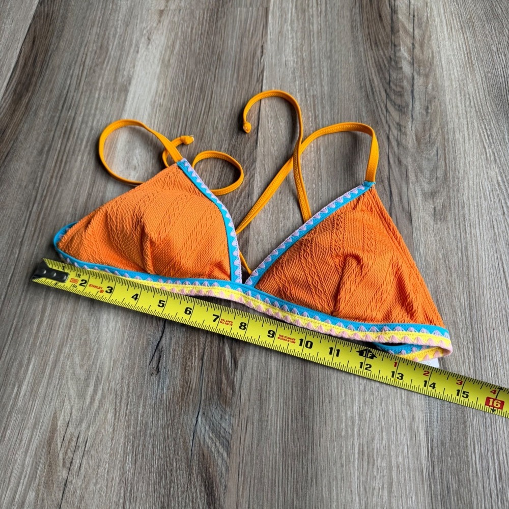 CUPSHE Orange Textured Triangle Bikini Top Embroidered Trim M - Picture 4 of 5